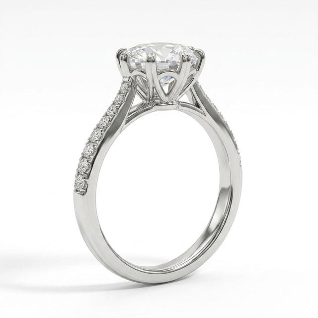 Solitaire Pavé Round Engagement Ring (1.08 ct. tw.) in 18K White Gold