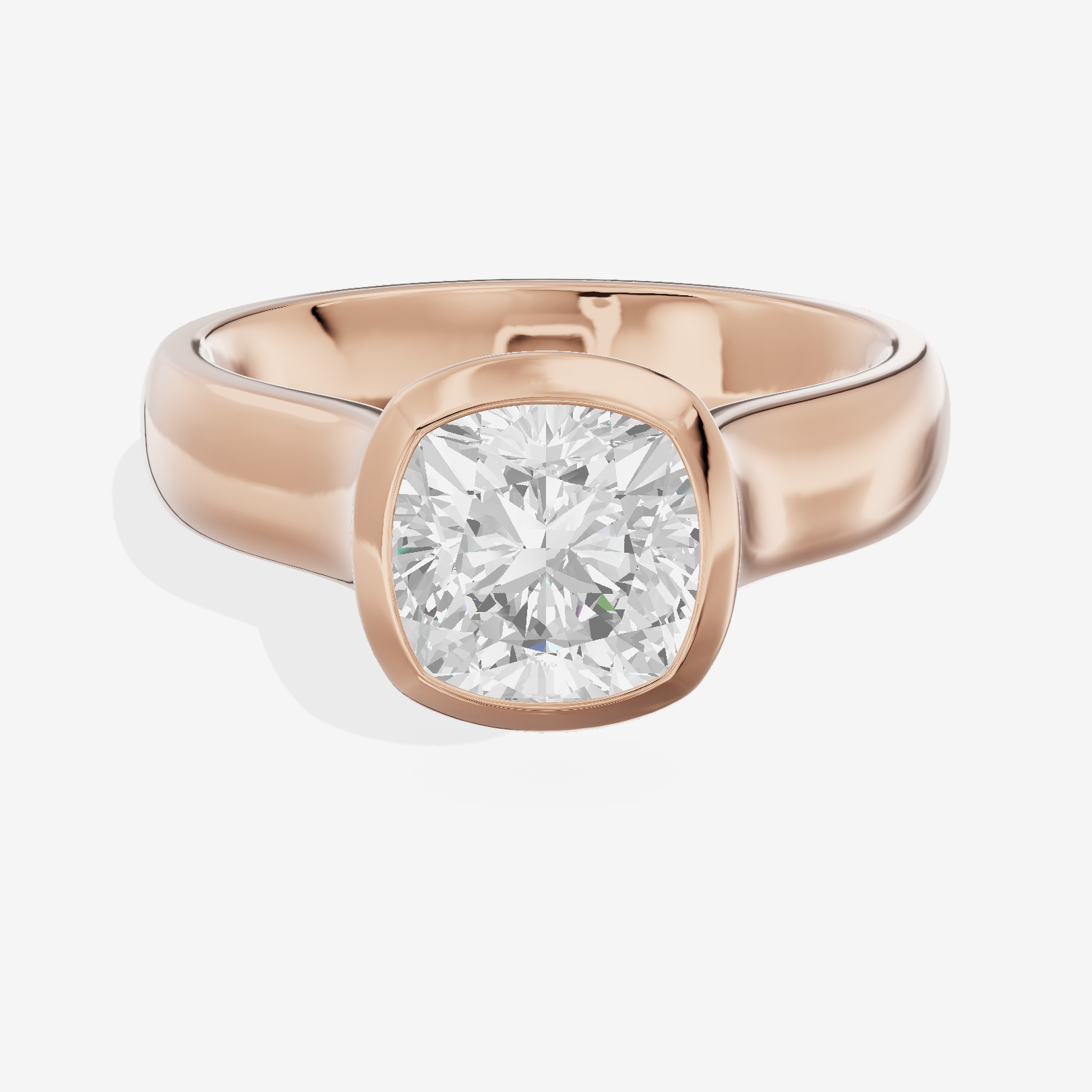Cherubine 4mm Cushion Bezel Engagement Ring in 14K Rose Gold