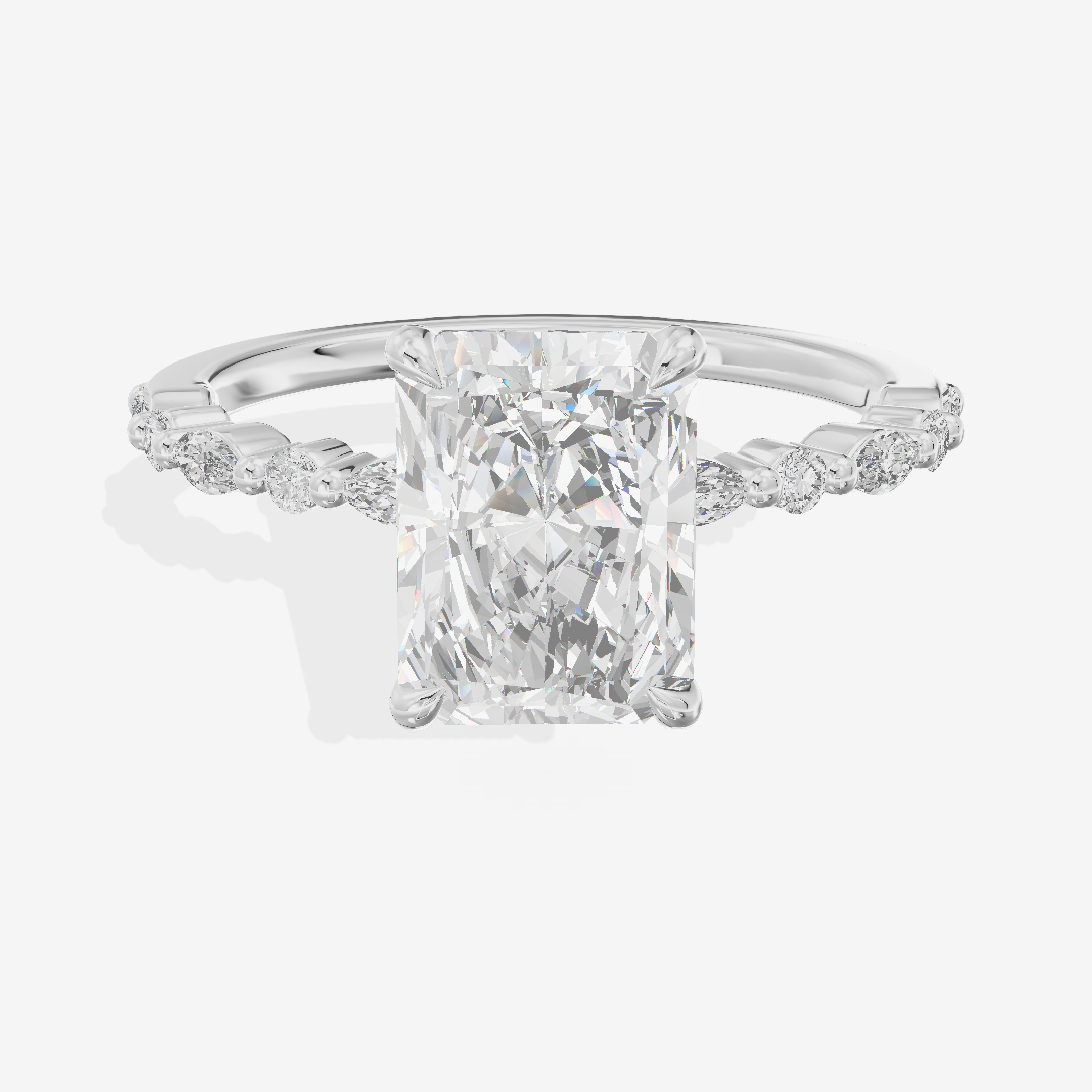 Classic Halcyon Radiant Engagement Ring with Side Stones (1/4 ct. tw.) in Platinum