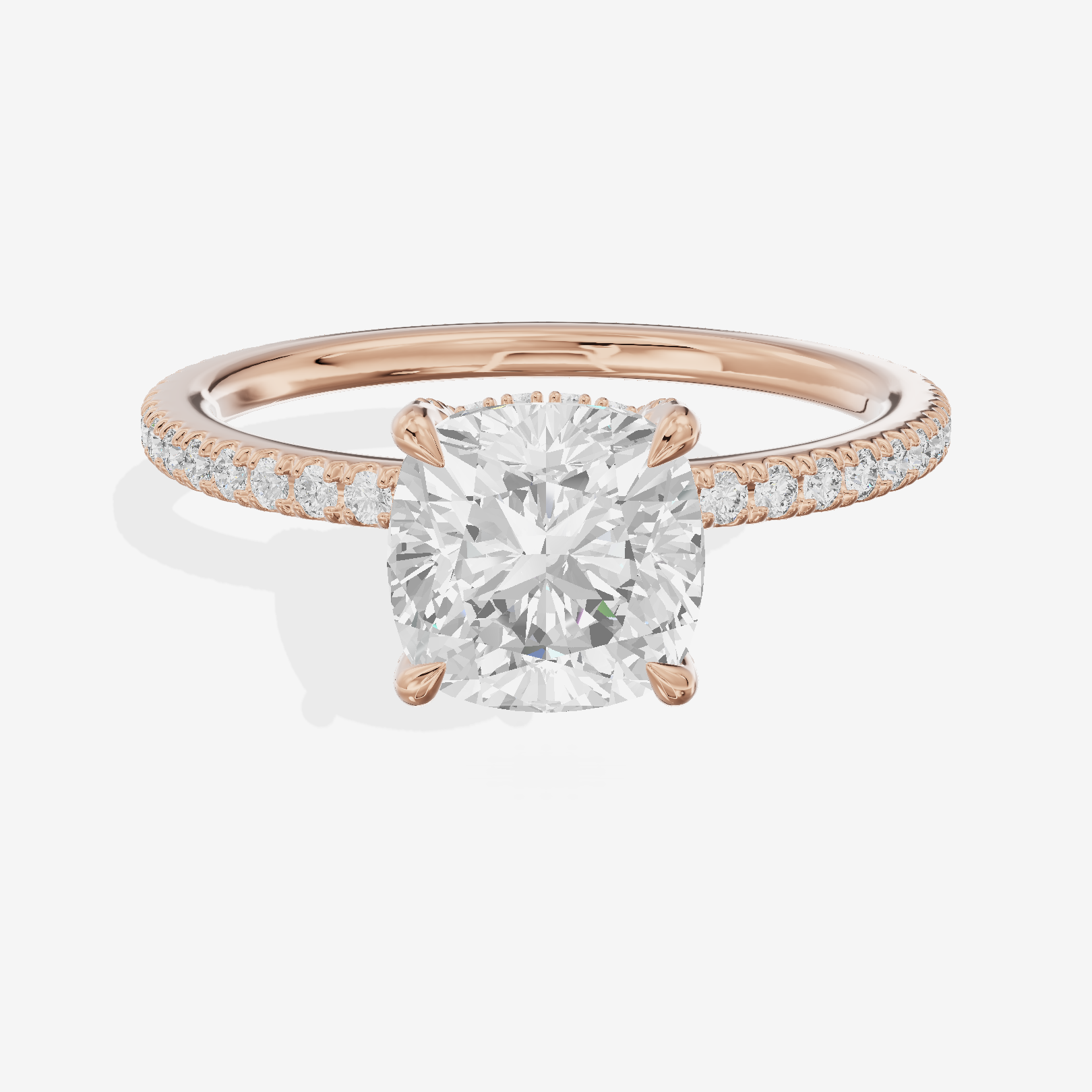 Lustrous Sincere Cushion Engagement Ring with Side Stones (1/3 ct. tw.) in 18K Rose Gold