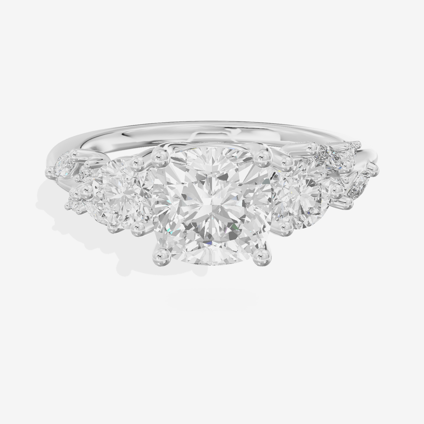 Adorae Three Stone Cushion Engagement Ring (3/5 ct. tw.) in 18K White Gold