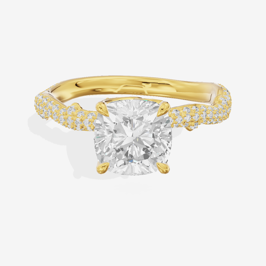 Twine Vine Vine Cushion Engagement Ring with Side Stones (3/5 ct. tw.) in 14K Yellow Gold