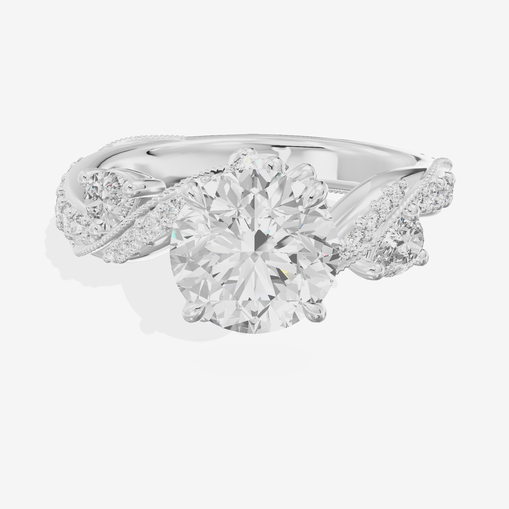 Grand Aurea Round Engagement Ring with Side Stones (3/4 ct. tw.) in 14K White Gold