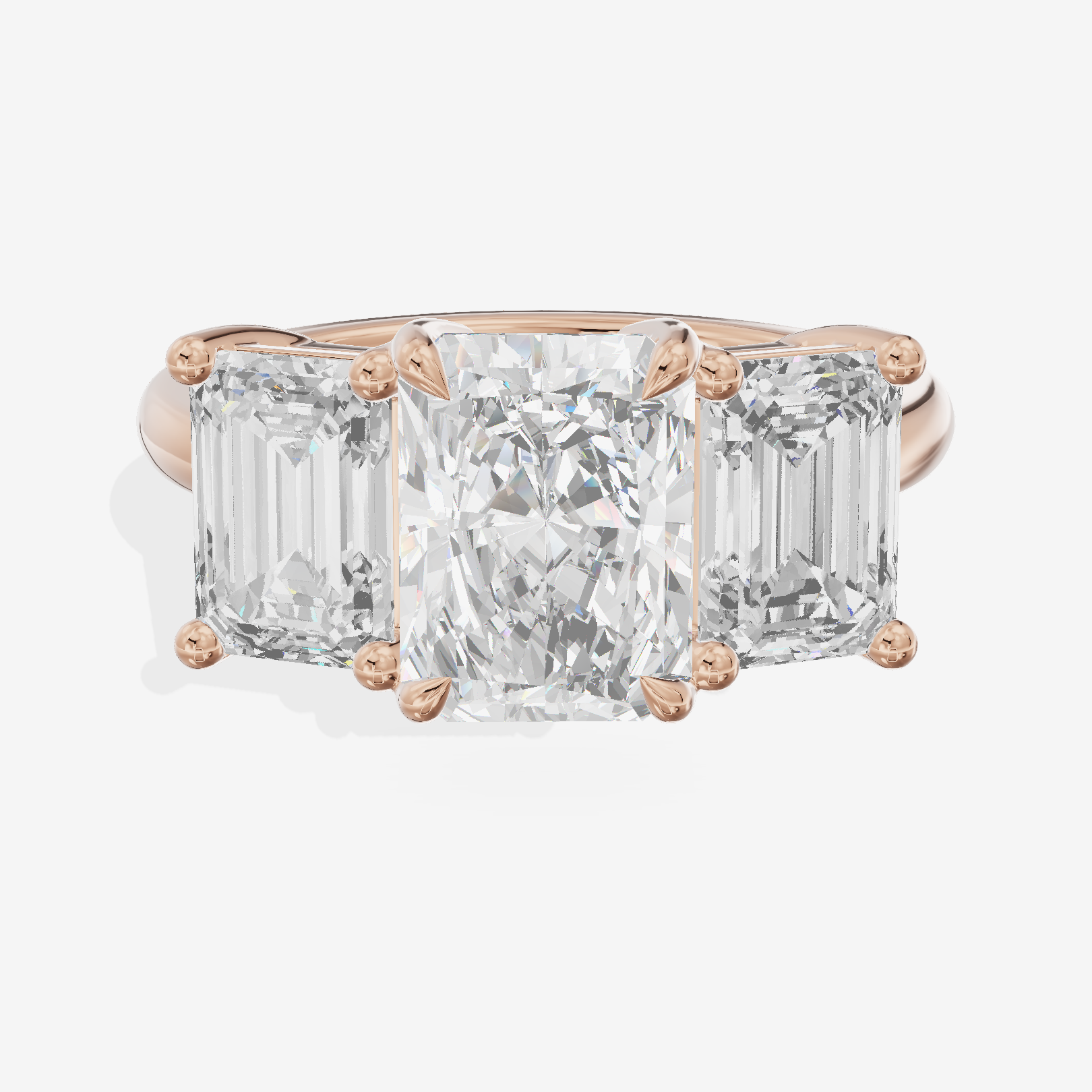 Luxe Whisper Three Stone Radiant Engagement Ring (3/4 ct. tw.) in 14K Rose Gold