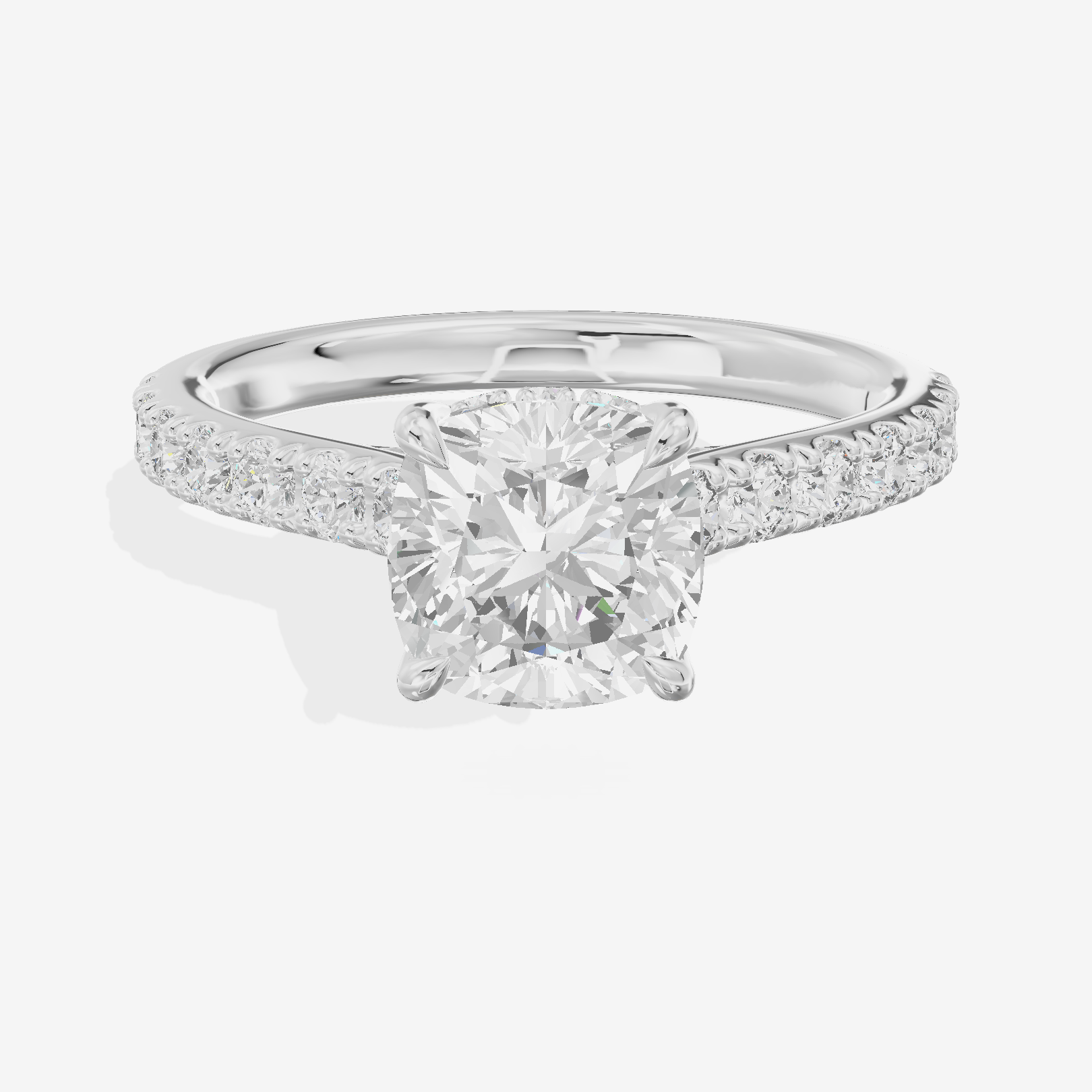Tender Whisper Cushion Engagement Ring with Side Stones (1/6 ct. tw.) in 18K White Gold