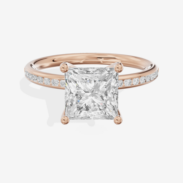 Classic Trellise Princess Engagement Ring with Side Stones (1/8 ct. tw.) in 14K Rose Gold
