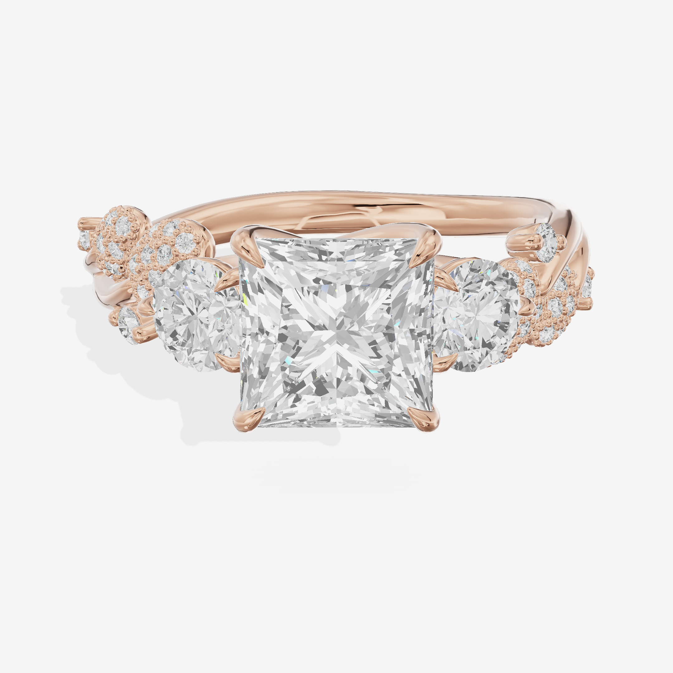 Modern Coeurine Three Stone Princess Engagement Ring (1/2 ct. tw.) in 14K Rose Gold