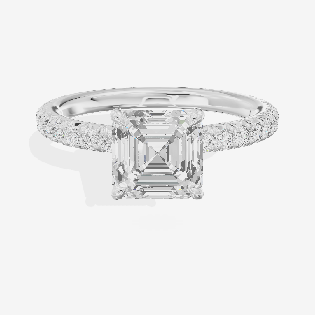 Tender Whisper Asscher Engagement Ring with Side Stones (1/6 ct. tw.) in 18K White Gold