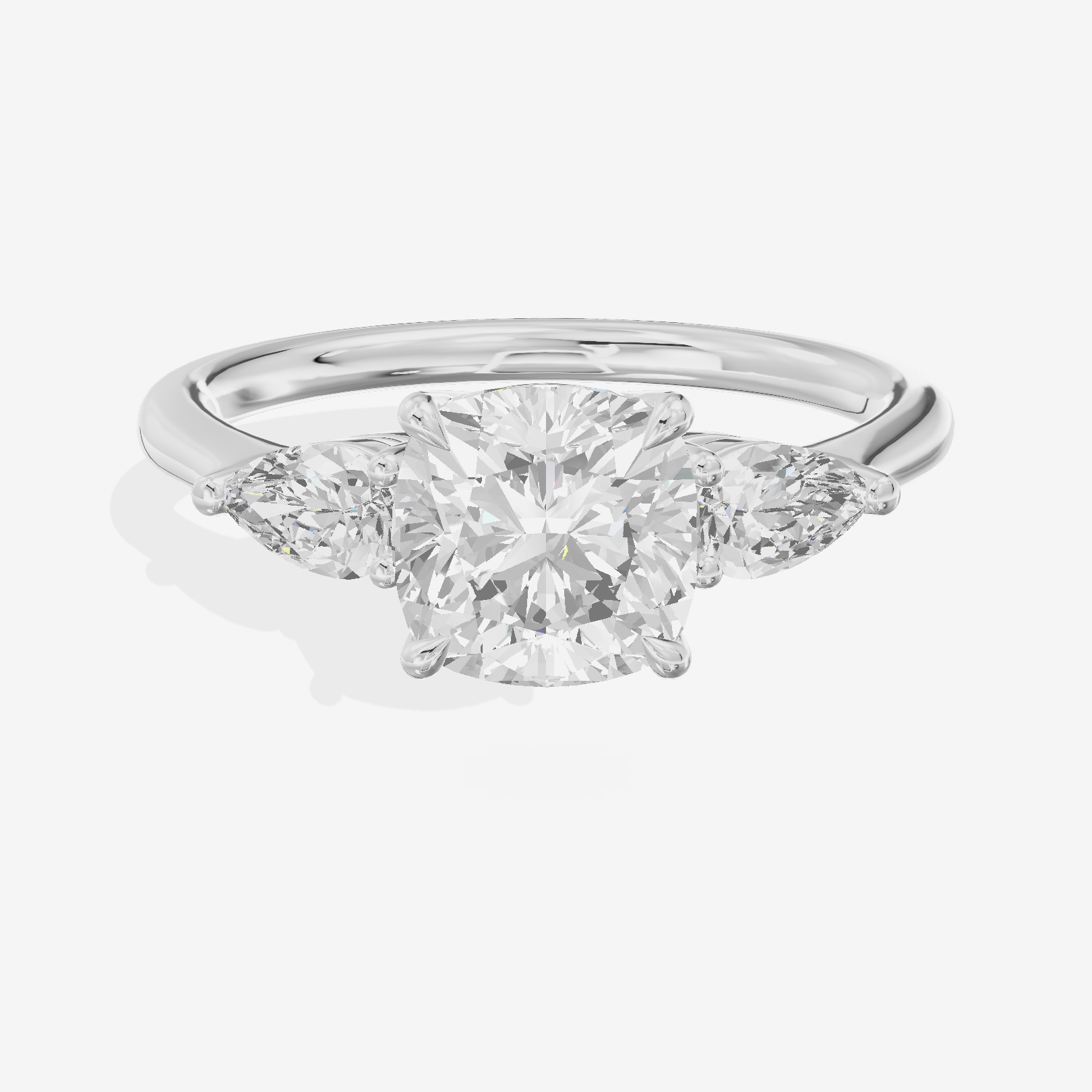 Luxe Aimora Three Stone Cushion Engagement Ring (3/4 ct. tw.) in 18K White Gold