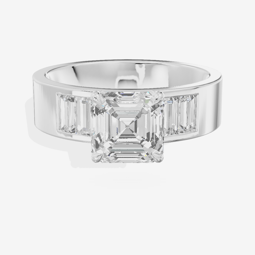 Grand Sincere Asscher Engagement Ring with Side Stones (3/5 ct. tw.) in Platinum