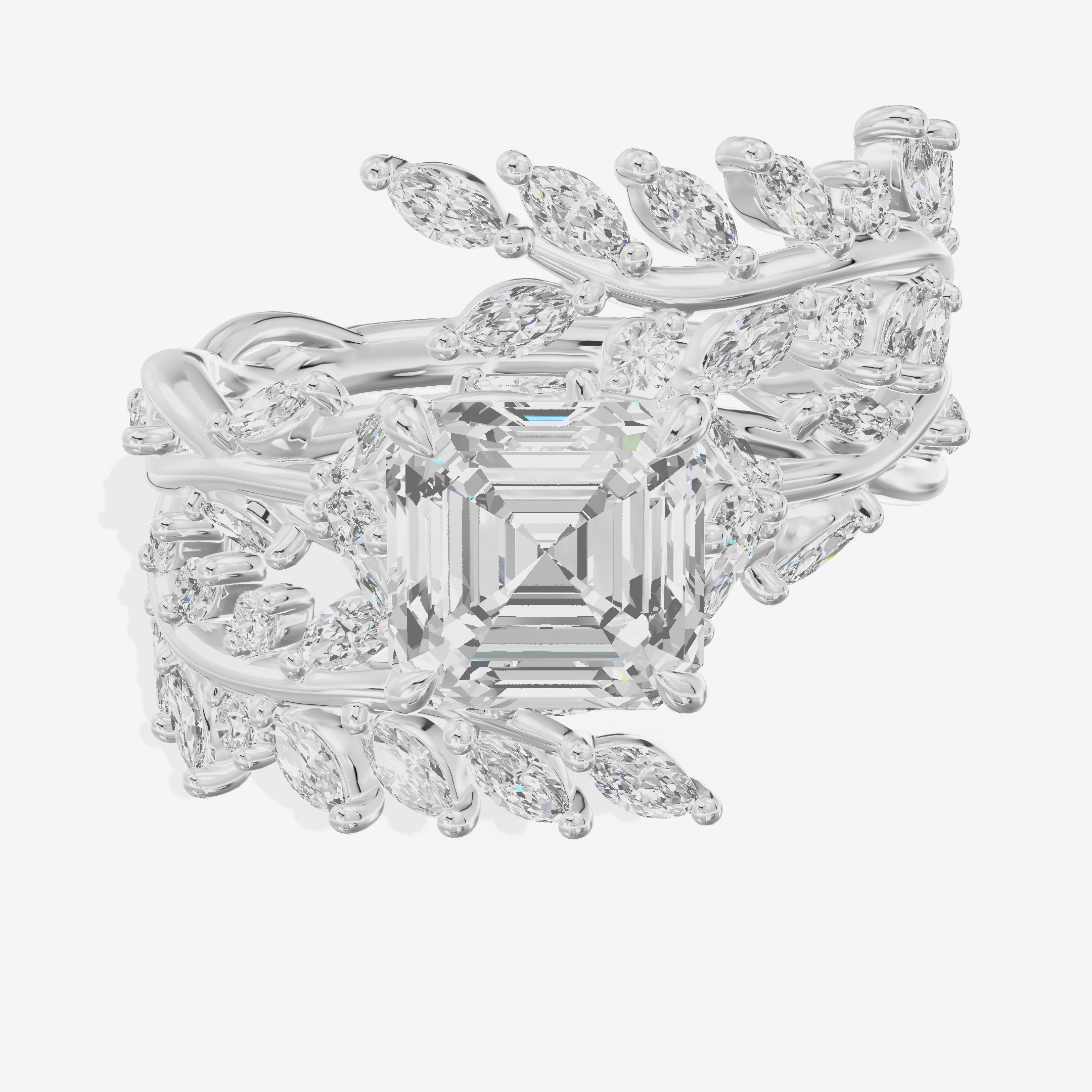 Bowed Trueheart Asscher Engagement Ring with Side Stones (3/4 ct. tw.) in 18K White Gold