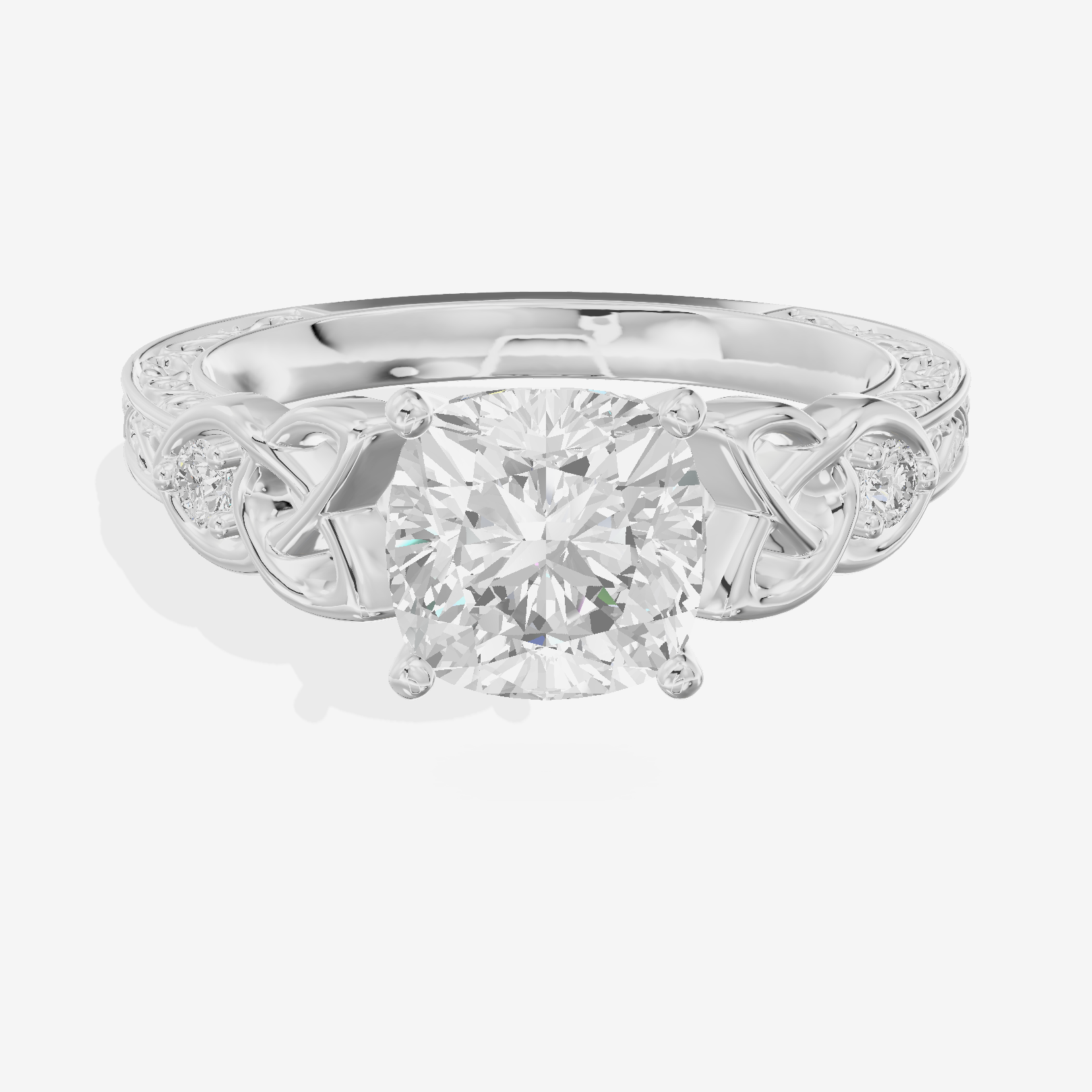Lustrous Solea Cushion Engagement Ring with Side Stones (1/20 ct. tw.) in Platinum