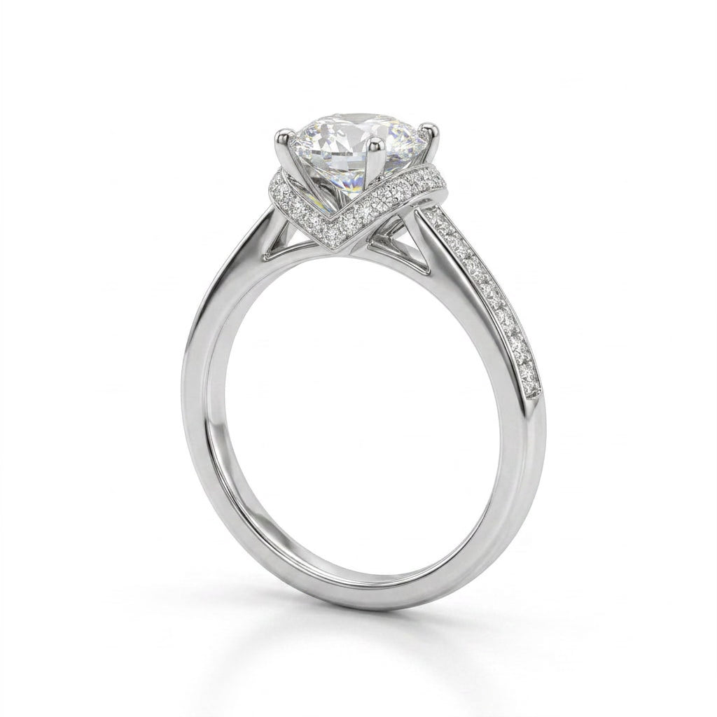 Cathedral Halo Pavé Round Engagement Ring (1.52 ct. tw.) in Platinum
