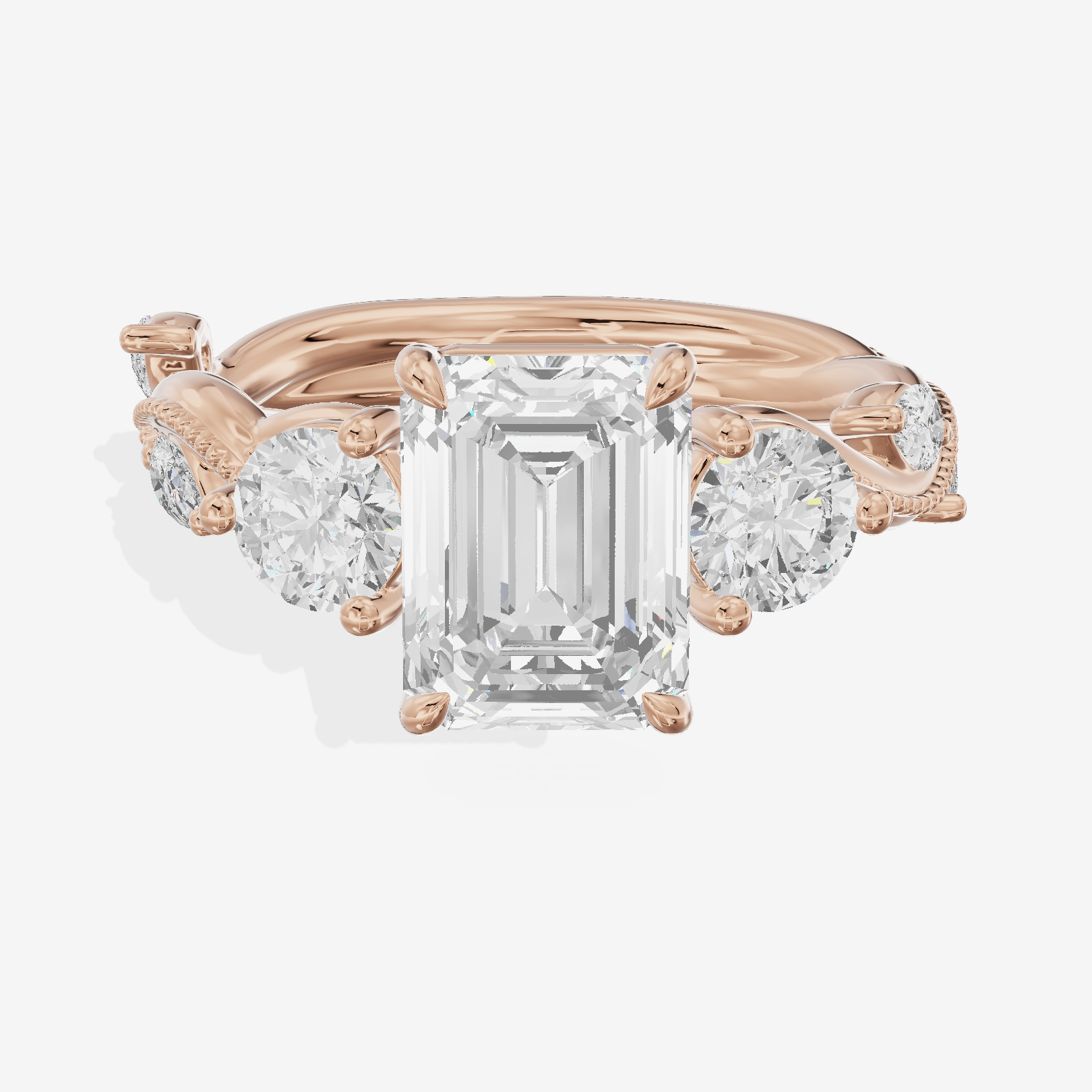 Vintage Belovae Emerald Three Stone Engagement Ring (3/5 ct. tw.) in 18K Rose Gold