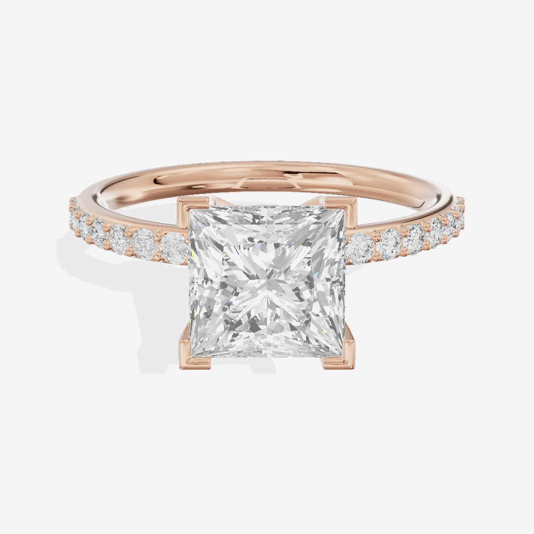 One of One Petite Princess Engagement Ring with Side Stones (1/4 ct. tw.) in 18K Rose Gold