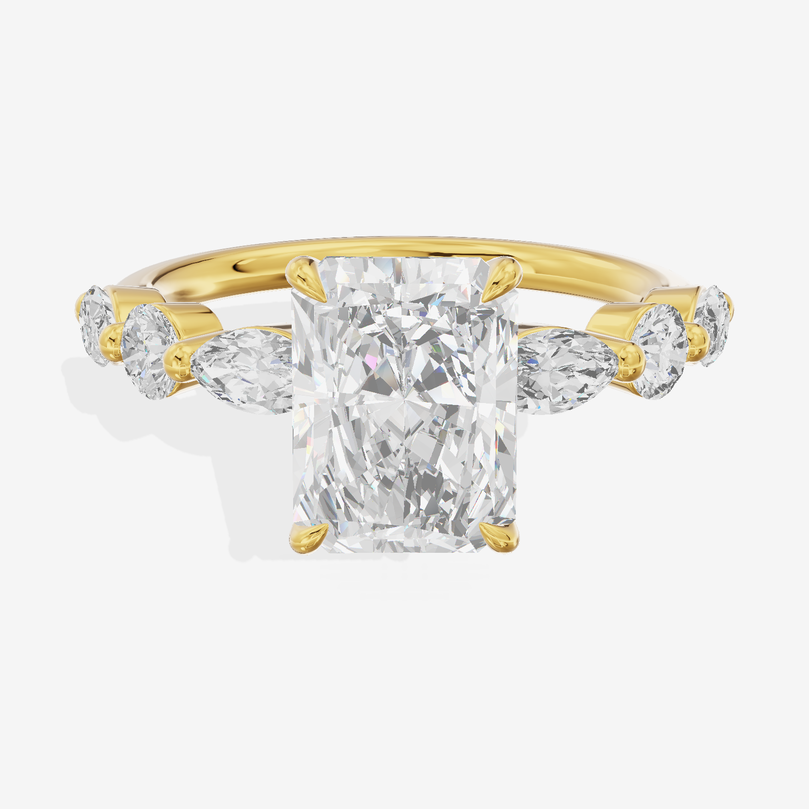 Lumera Cathedral Radiant Engagement Ring with Side Stones (1/3 ct. tw.) in 18K Yellow Gold