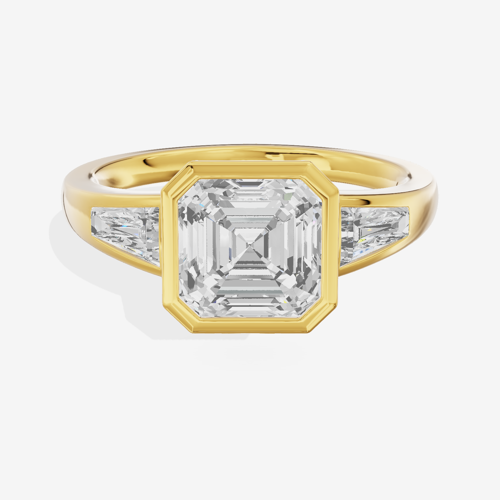 Modern Triade Asscher Three Stone Engagement Ring (1/2 ct. tw.) in 18K Yellow Gold