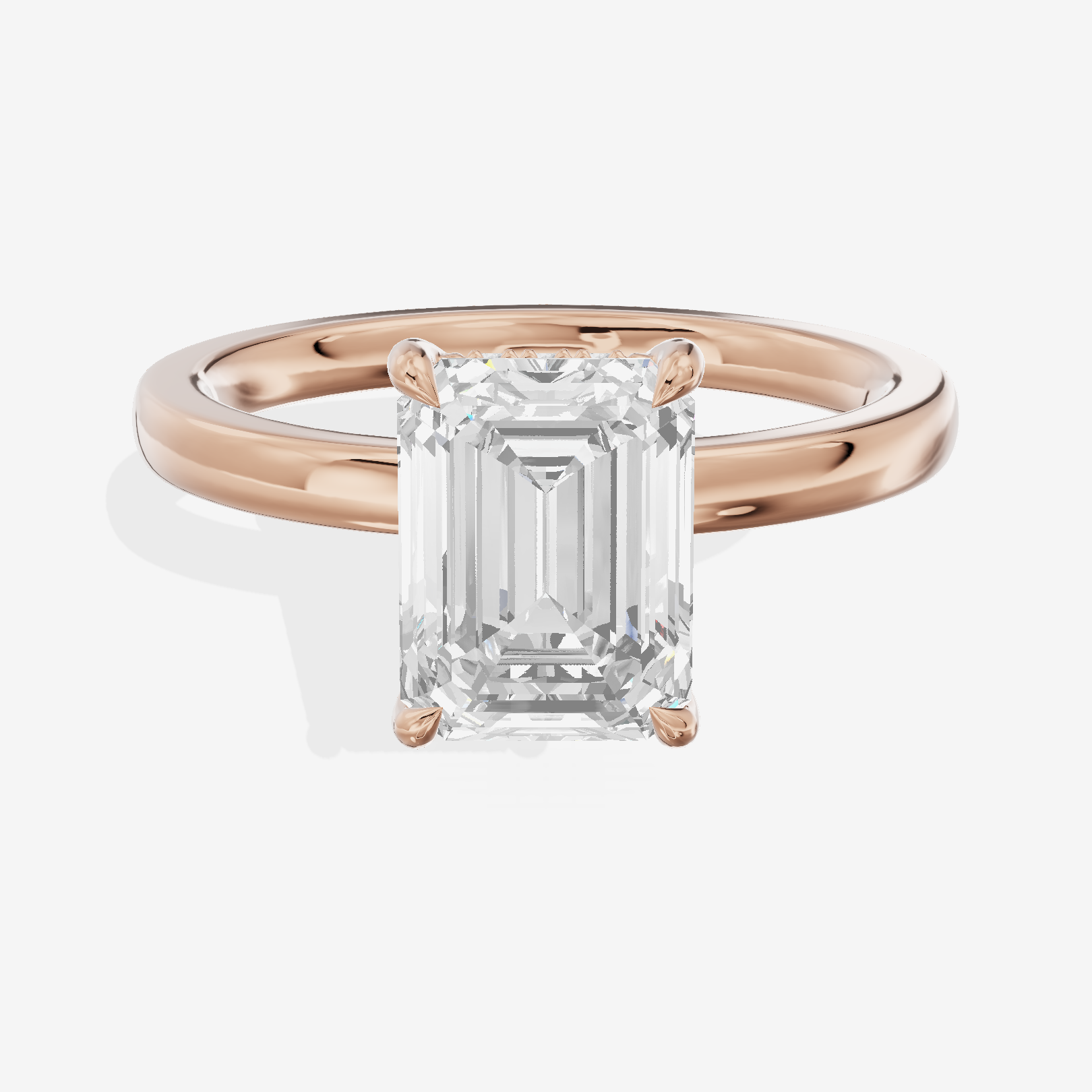 Classic Tensare Emerald Engagement Ring with Hidden Halos (1/15 ct. tw.) in 14K Rose Gold
