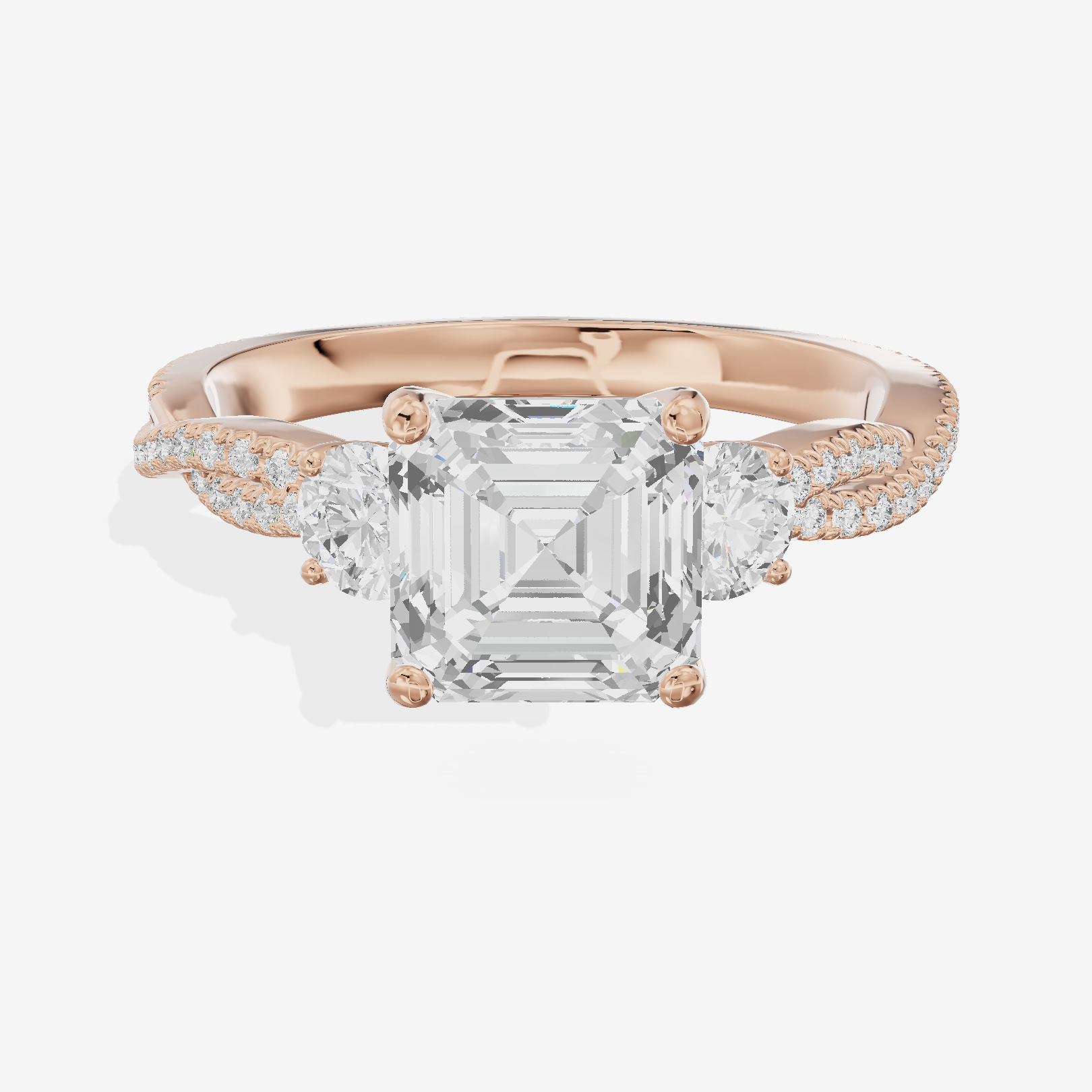 Petite Twine Three Stone Asscher Engagement Ring (1/2 ct. tw.) in 14K Rose Gold