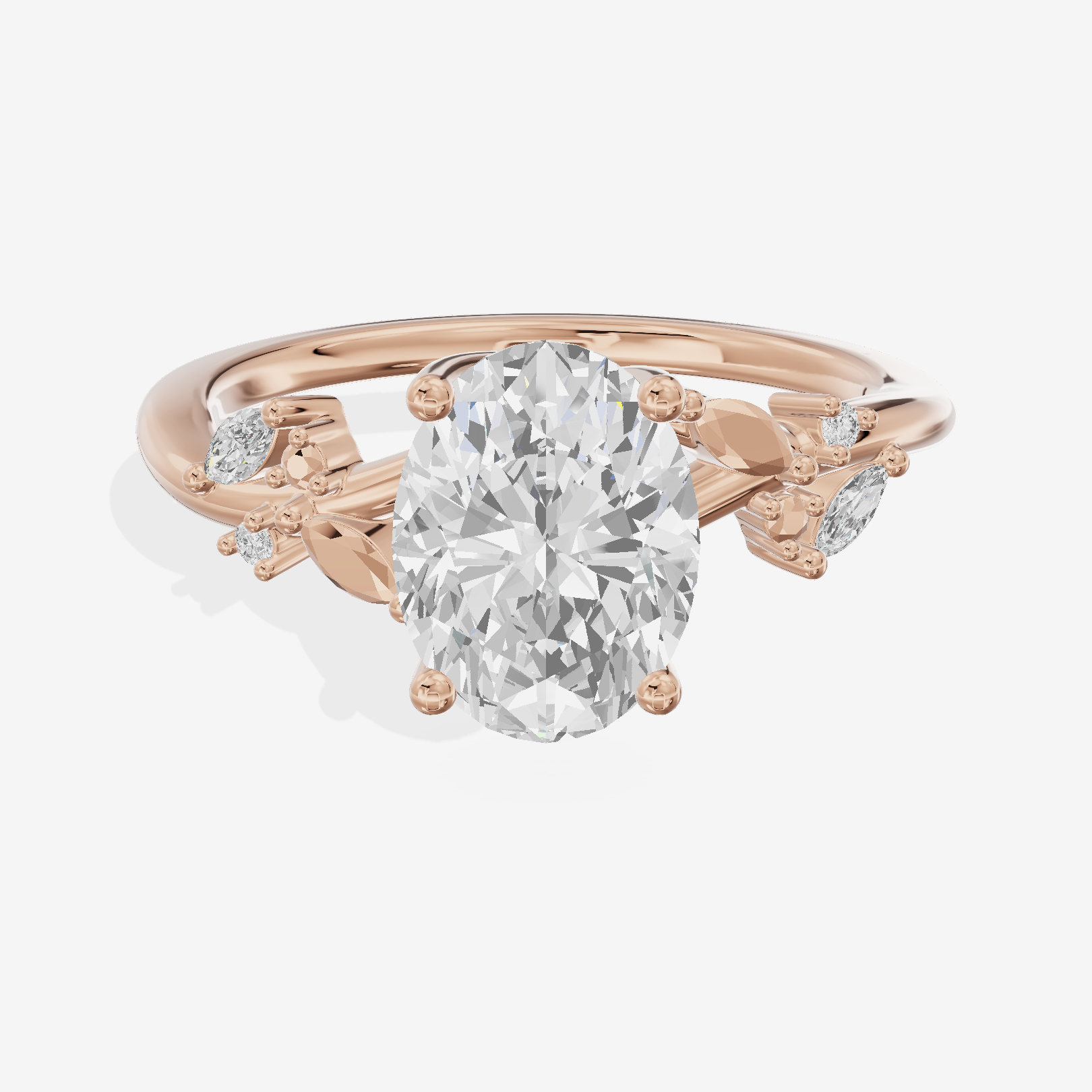 Lustrous Aurea Oval Engagement Ring with Side Stones (3/4 ct. tw.) in 14K Rose Gold
