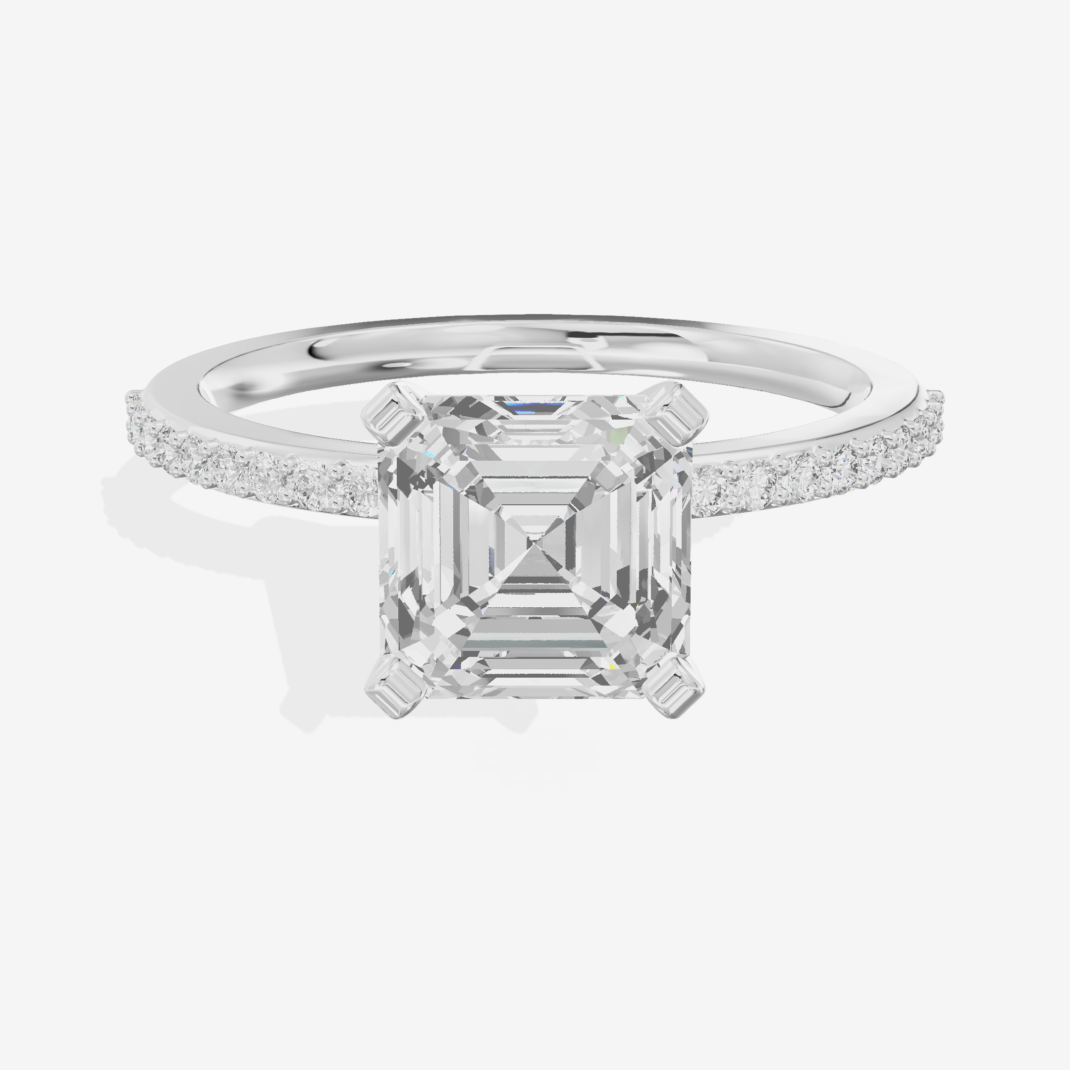 Solea Cathedral 2mm Asscher Engagement Ring with Side Stones (1/2 ct. tw.) in 18K White Gold