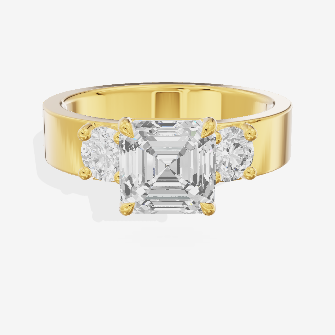 Royal Vowsae Three Stone Asscher Engagement Ring (1/2 ct. tw.) in 18K Yellow Gold
