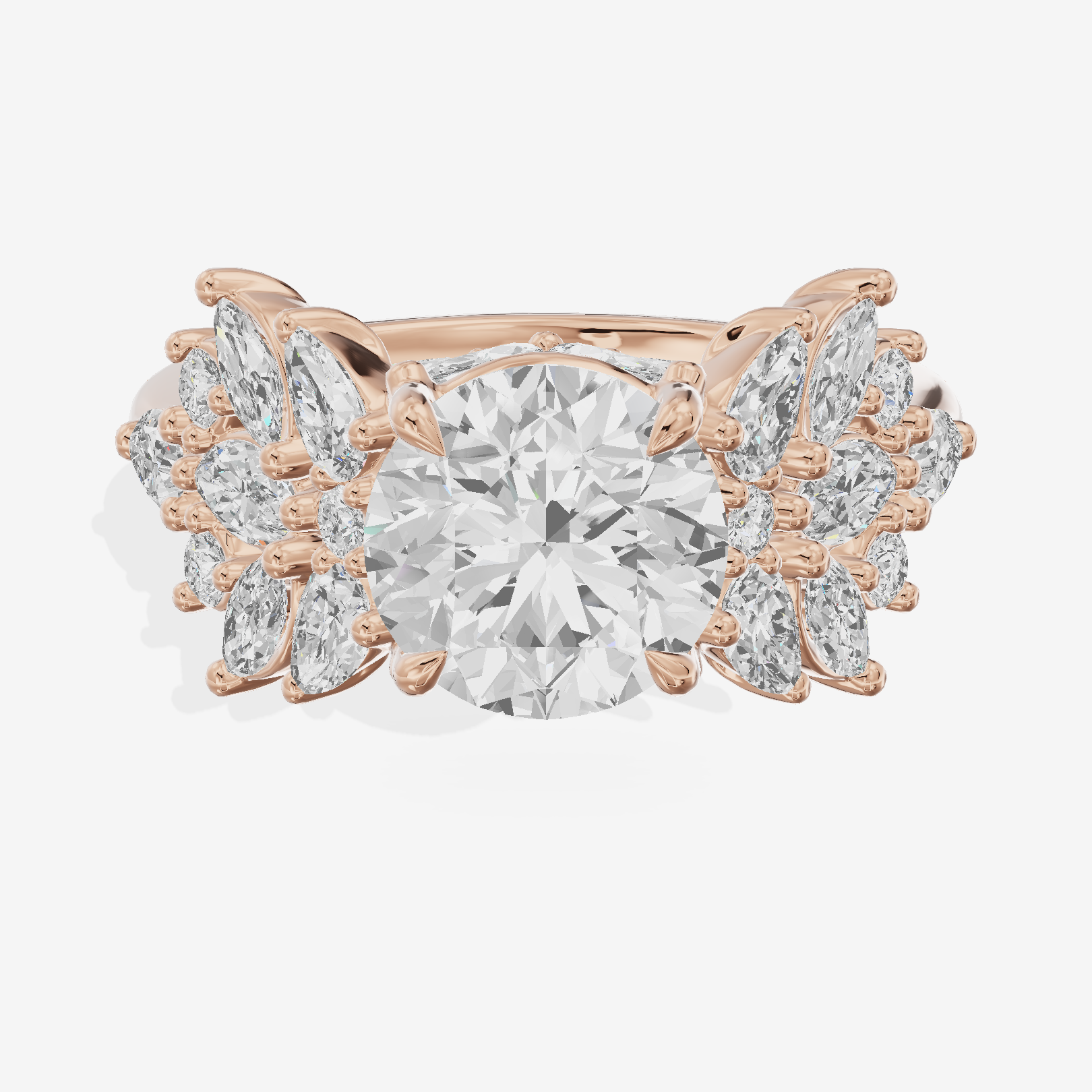 Crowned Heartline Round Engagement Ring with Side Stones (1/10 ct. tw.) in 18K Rose Gold