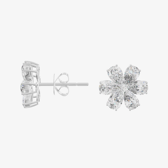 Six Pear Petal Flower Stud Earrings (2.06 ct. tw.) in 18K White Gold