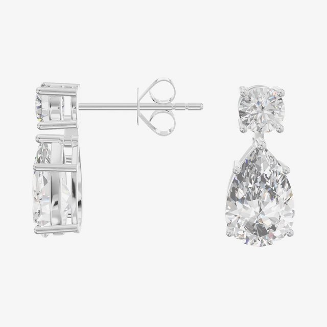 Round and Pear Drop Earrings (1.3 ct. tw.) in 18K White Gold