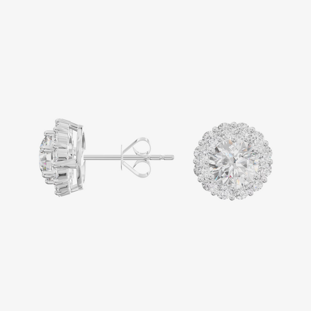 Pavé Halo Round Stud Earrings (1.02 ct. tw.) in 18K White Gold