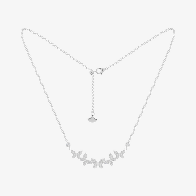 Vine Marquise Leaf Curved Bar Necklace (1/4 ct. tw.) in 18K White Gold