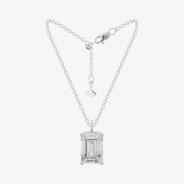 Floating Emerald Cut Solitaire Pendant (1.27 ct.) in 18K White Gold