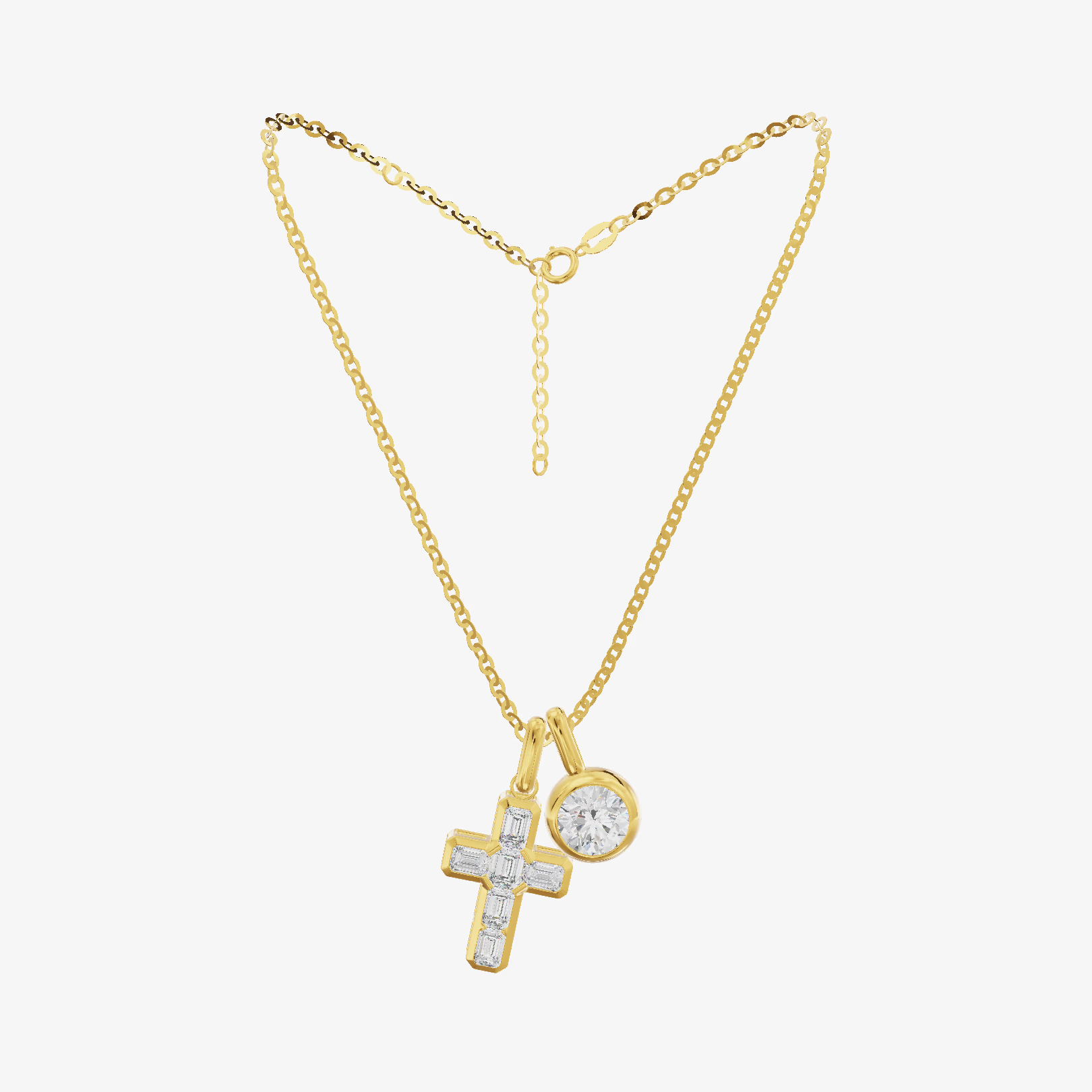 Cross and Bezel Charm Cluster Necklace (1/2 ct. tw.) in 18K Yellow Gold