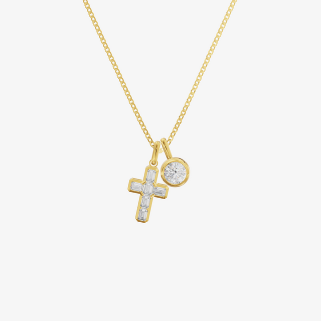 Cross and Bezel Charm Cluster Necklace (1/2 ct. tw.) in 18K Yellow Gold
