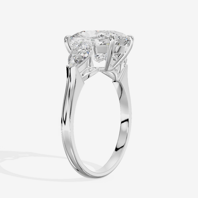 Three Stone Pear Accent Cushion Engagement Ring (3.09 ct. tw.) in 18K White Gold