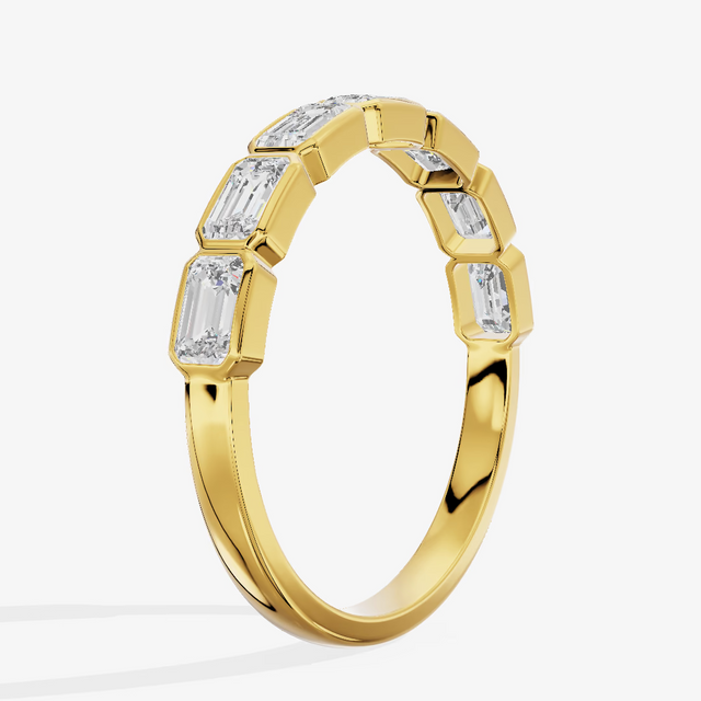 Bar Set Emerald Cut Half Eternity Diamond Band (2/3 ct. tw.) in 14K Yellow Gold