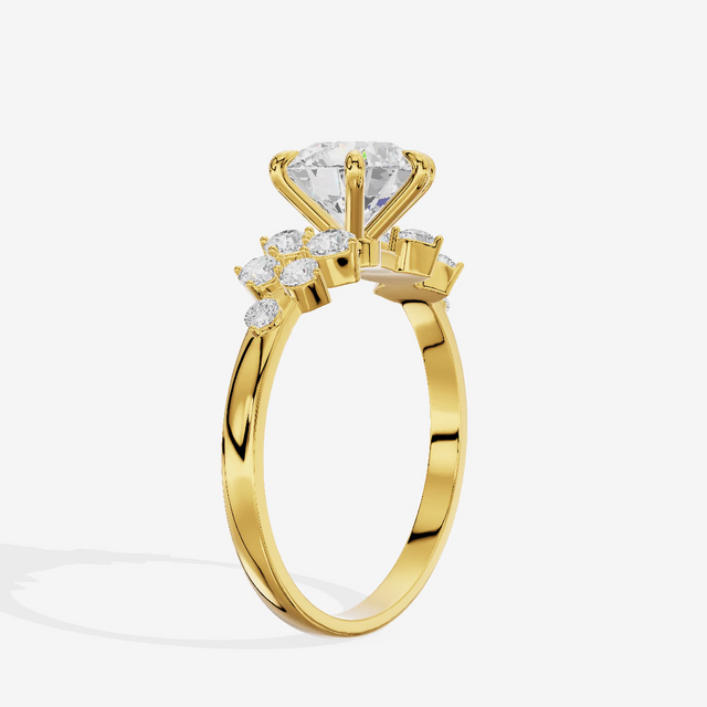 Round Solitaire with Cluster Shoulders Engagement Ring (1 ct. tw.) in 18K Yellow Gold