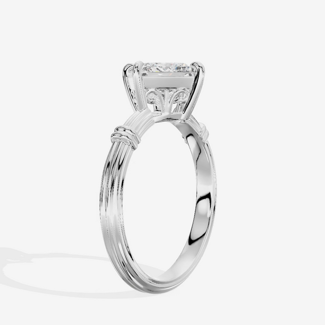 Vintage Fluted Band Princess Solitaire Engagement Ring (1 ct.) in 18K White Gold
