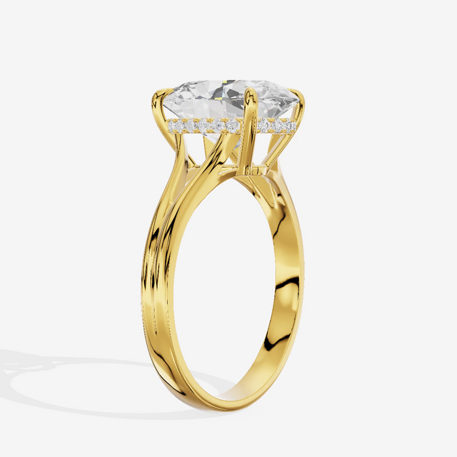 Cathedral Hidden Halo Oval Engagement Ring (5.52 ct. tw.) in 18K Yellow Gold