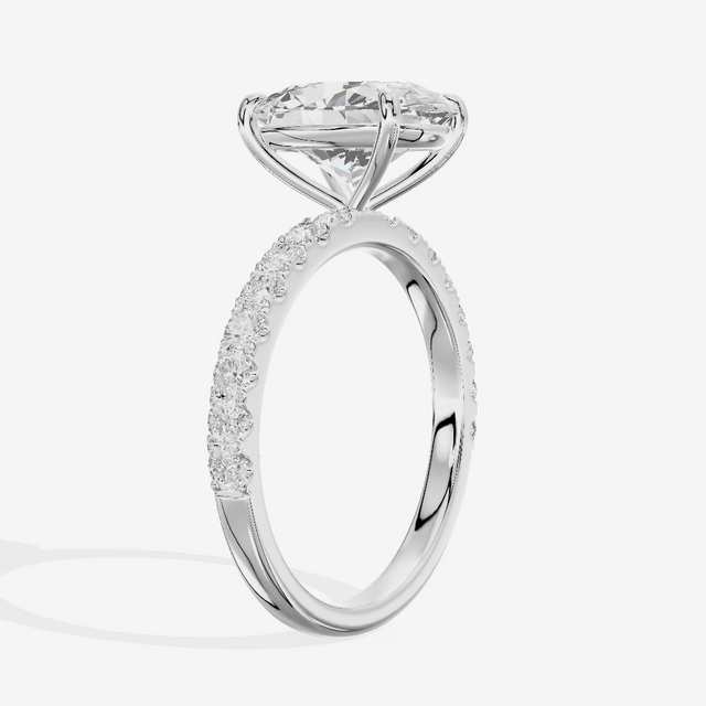 Solitaire Pavé Oval Engagement Ring (3.1 ct. tw.) in 18K White Gold