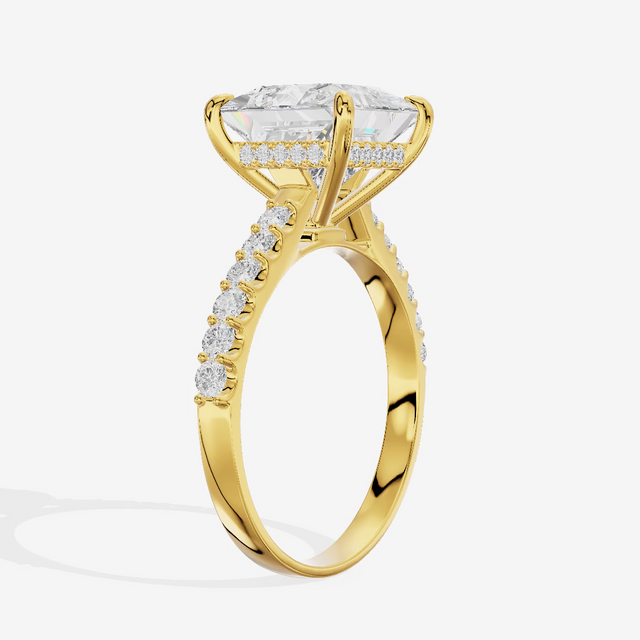 Hidden Halo Pavé Princess Engagement Ring (3.01 ct. tw.) in 14K Yellow Gold