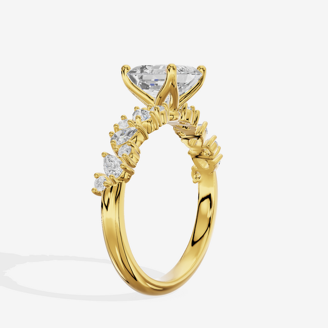 Bowed Vowsae Asscher Engagement Ring with Side Stones (2/5 ct. tw.) in 18K Yellow Gold