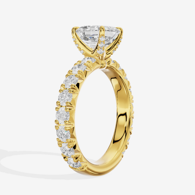 Crowned Sincere Asscher Engagement Ring with Side Stones (3/4 ct. tw.) in 18K Yellow Gold