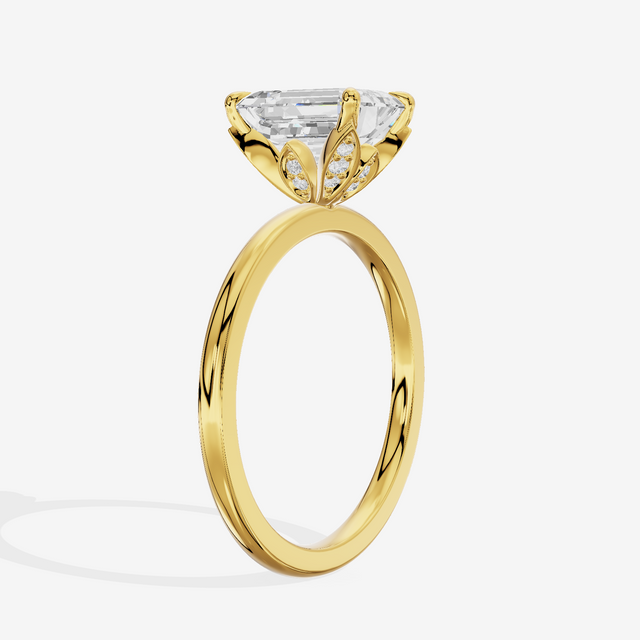 Whispered Vowsae Emerald Engagement Ring with Side Stones (1/15 ct. tw.) in 18K Yellow Gold