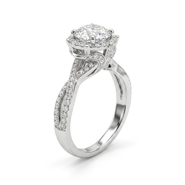 Cathedral Halo Pavé Round Engagement Ring (1 ct. tw.) in 18K White Gold