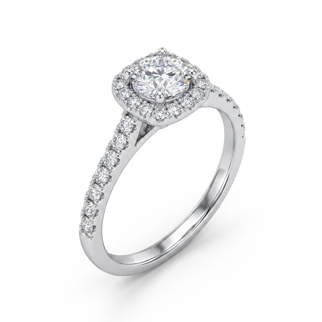 Halo Pavé Round Engagement Ring (1/2 ct. tw.) in 18K White Gold