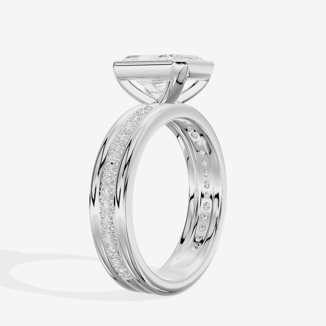 Belovae Bezel Radiant Engagement Ring with Side Stones (1/4 ct. tw.) in 14K White Gold