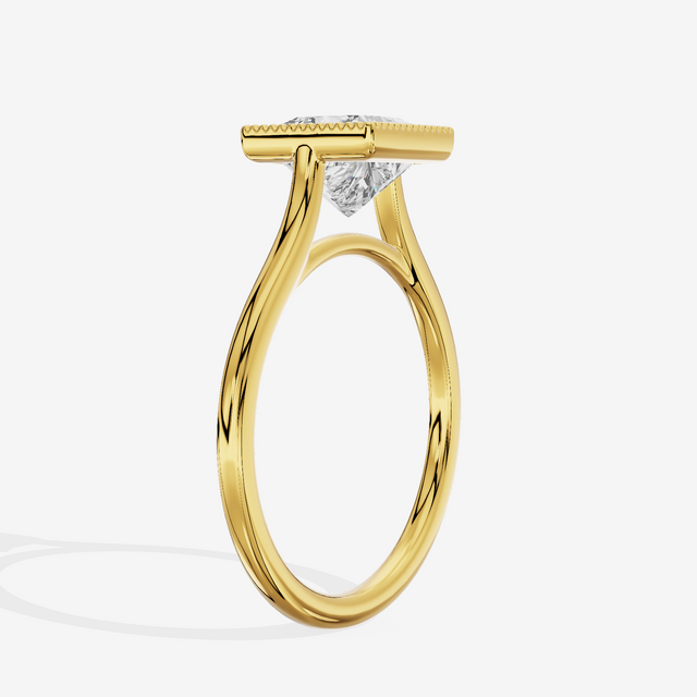Modern Coeurine 1.5mm Princess Bezel Engagement Ring in 14K Yellow Gold