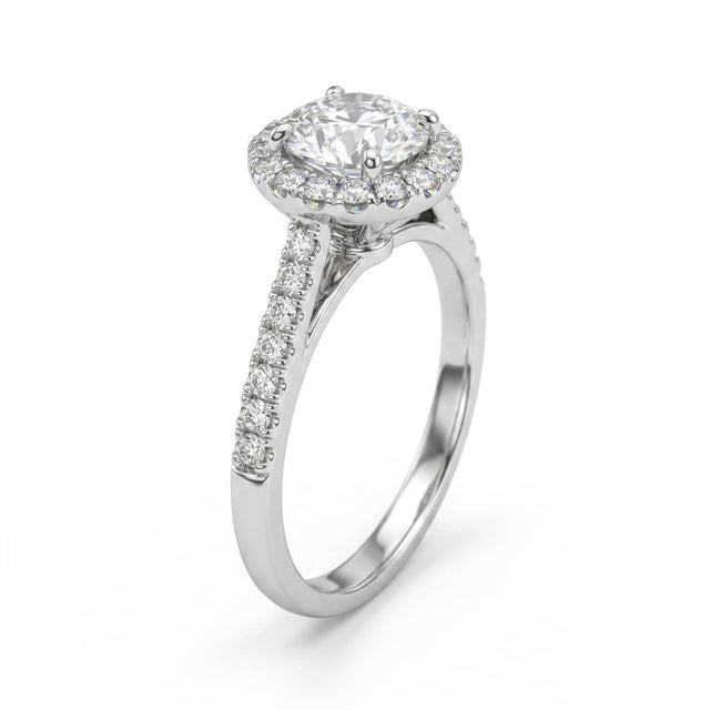 Halo Pavé Round Engagement Ring (1.05 ct. tw.) in 18K White Gold