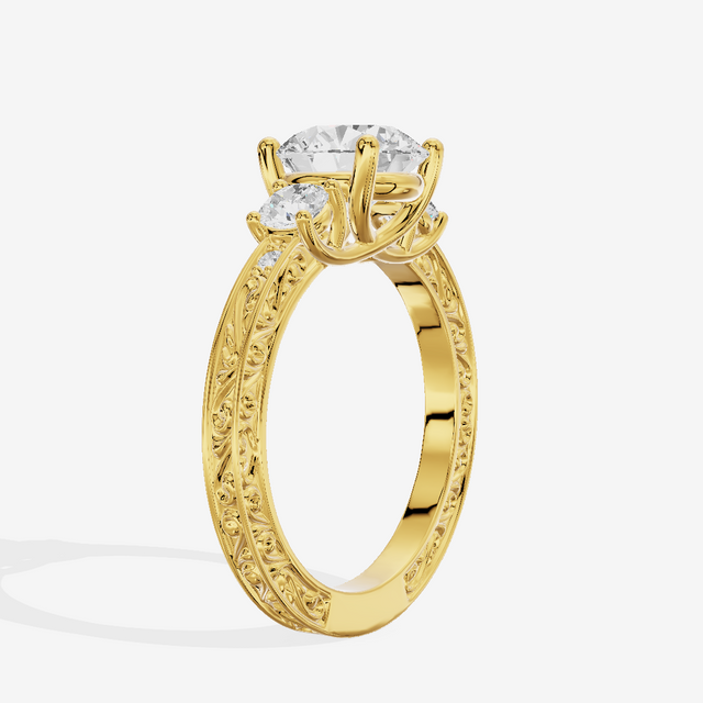 Triade Engraved Round Three Stone Engagement Ring (1/3 ct. tw.) in 18K Yellow Gold